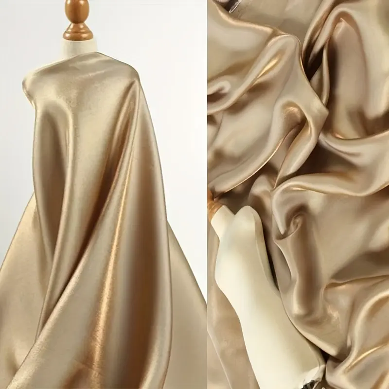 Glossy multicolored satin fabric — silky sewing fabric with a metallic sheen, suitable for modern evening wear and bridal gowns