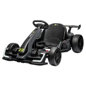 Gaomon 24V Kids Electric Drift Go Kart Ride on Car - Adjustable Seat, LED Dashboard Lights, Bluetooth Music Controls, Horn, Gray Steering Wheel, Single Button Operation for Drifting Fun
