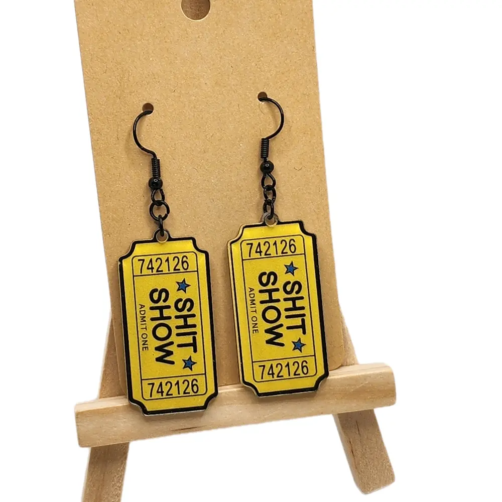 Humorous Quirky Sh*t Show Earrings, Bold Unique Smile Expression Fashion Costume Jewelry Accessories