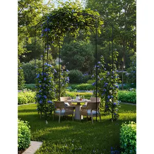 Heavy Duty Wrought Iron Garden Arbor Arch, Metal Birdcage Trellis Pergola, Climbing Plant Support and Outdoor Wedding Ceremony Backdrop, Freestanding Pavilion for Patio Backyard Decor, Rust Resistant Easy Assembly
