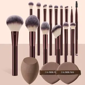 Makeup Brush & Sponge Tool Set, Cosmetics Makeup Tool, 15pcs Makeup Brush & 2 Counts Powder Puff & 1 Count Heart Shaped Powder Puff, Professional Makeup Tools for Women