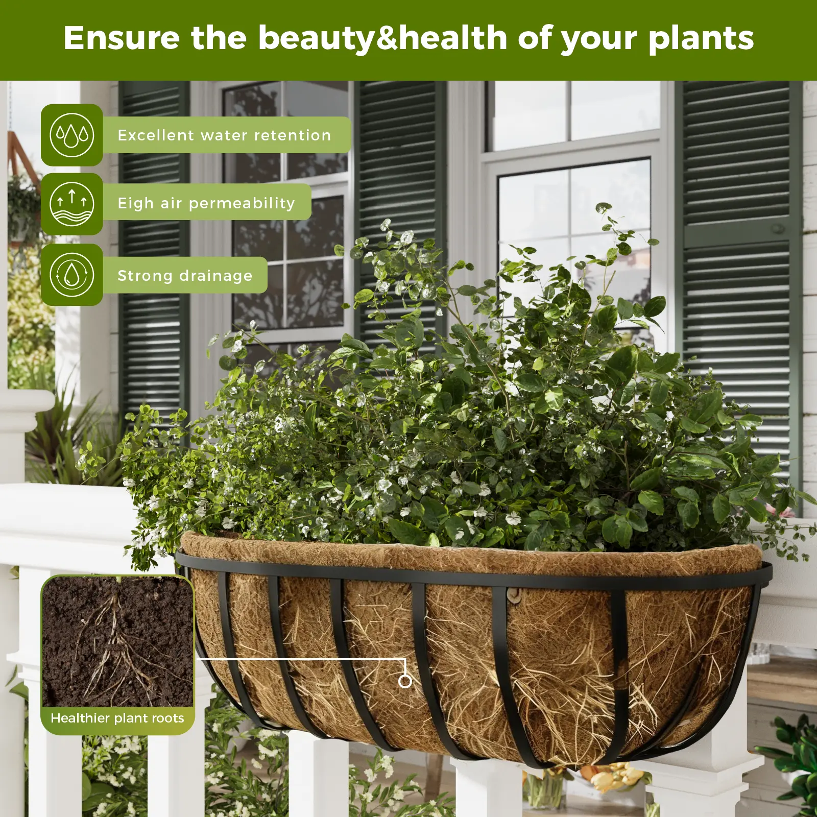 Bamworld 2 Pcs 66cm Thick Sturdy Eco-Friendly Coconut Coir Hanging Planter Liners, Hand-Woven Cylindrical Bags with Breathable Moisture Control for Hanging Baskets, Balcony Railings, Indoor-Outdoor Gardening Replacements