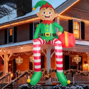 Christmas Inflatable Outdoor Decorations, 8FT Elf Christmas Inflatables, Partyotu Sitting Elf Inflatable Outdoor Decor,Blow Up Christmas Decor with LED, Gift Box for Party Lawn Garden Yard OutdoorC38tool que