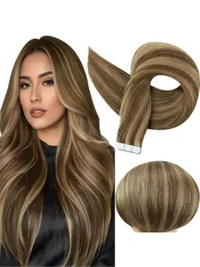Tape in Hair Extension Color 4P27 Medium Brown Highlighted Honey Blonde Tape Hair Extensions Double Sided Hair Extension Tape in Real Remy Human Hair 30g 20PCS/1Pack Natural Looking Hair Versatile Styling Easy to Apply Seamless Blend