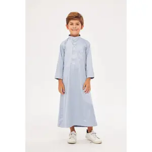 Daddy & Me - Malik Collar Thobe w/ Gold Buttons Boys - Light Gray