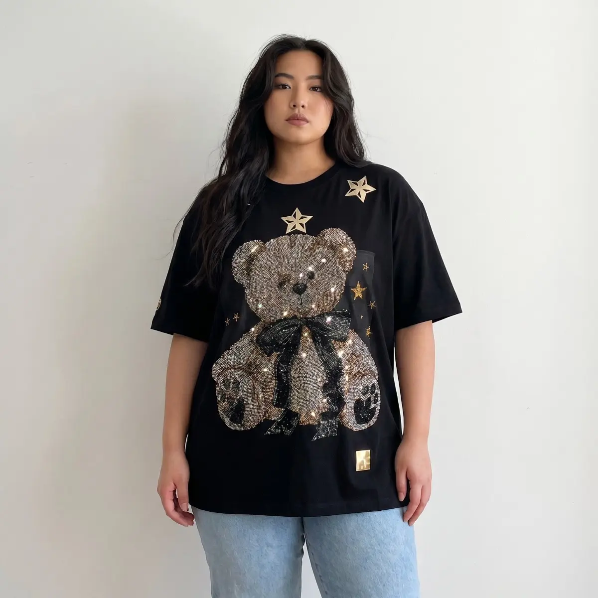 TCH-B Rhinestone Bear Oversized Tee | Perfect MothersDayGift for the Sparkle-Loving Queen