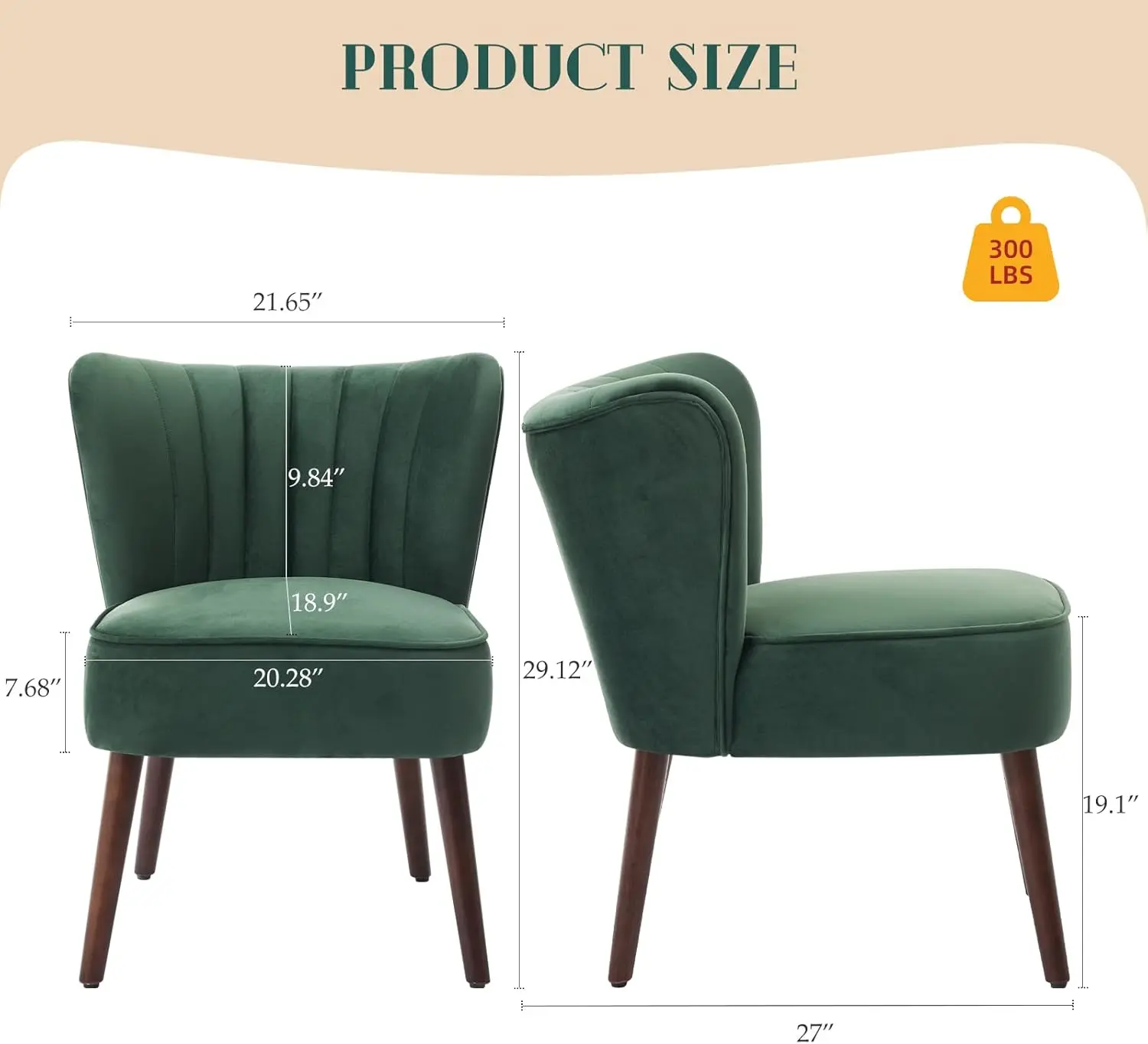 Modern Living Room Chair, Accent Chair, Soft Velvet Upholstered Chair with Adjustable Feet, Armless Accent Chair Side Chair Lounge Chair for Bedroom Kitchen Dining Room