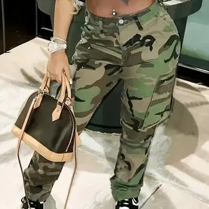 S-6XL Trending Now: Camo Jeans for the ModernWoman, Straight from the Streets of LA! jeans for curvy woman,Women's Camo Cargo DenimJeans - High-Rise, Loose Fit with Multi-Pockets, Elastic Waistband for SlimmingEffect, Street Style Fashion,