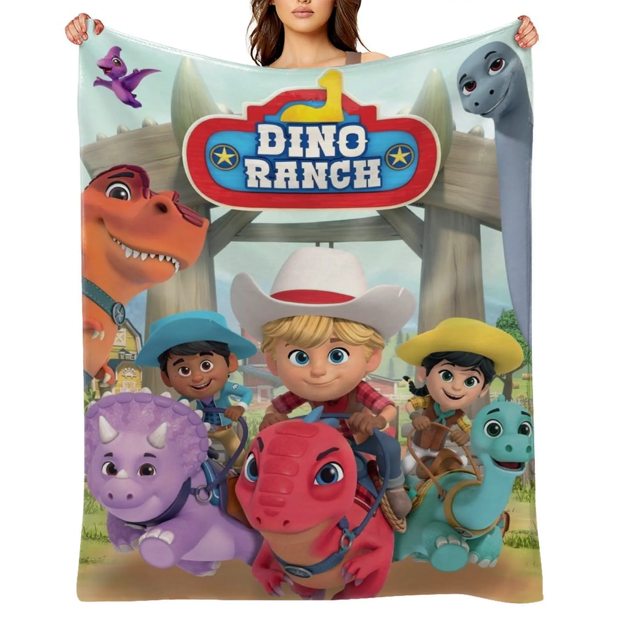 Licensed Dino Ranch Anime Print Flannel Fleece Throw Blanket - Ultra Soft, Wrinkle Resistant, Anti-Shrink, Quick Dry, Machine Washable, Multi-Size, Perfect Gift for Kids A-27, Adults