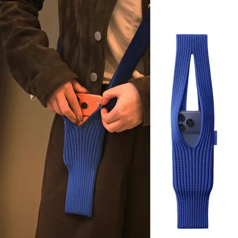 2-Pack Soft Cloth Knit Phone Pocket for iPhone and All Cell Phone Includes 1 Long and 1 Short Soft Phone Pocket, Phone Lanyard, Phone Accessory