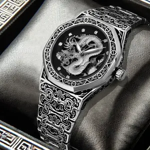 Silver Dragon Automatic Watch – Intricate Engravings, Chinese - Inspired Luxury Timepiece