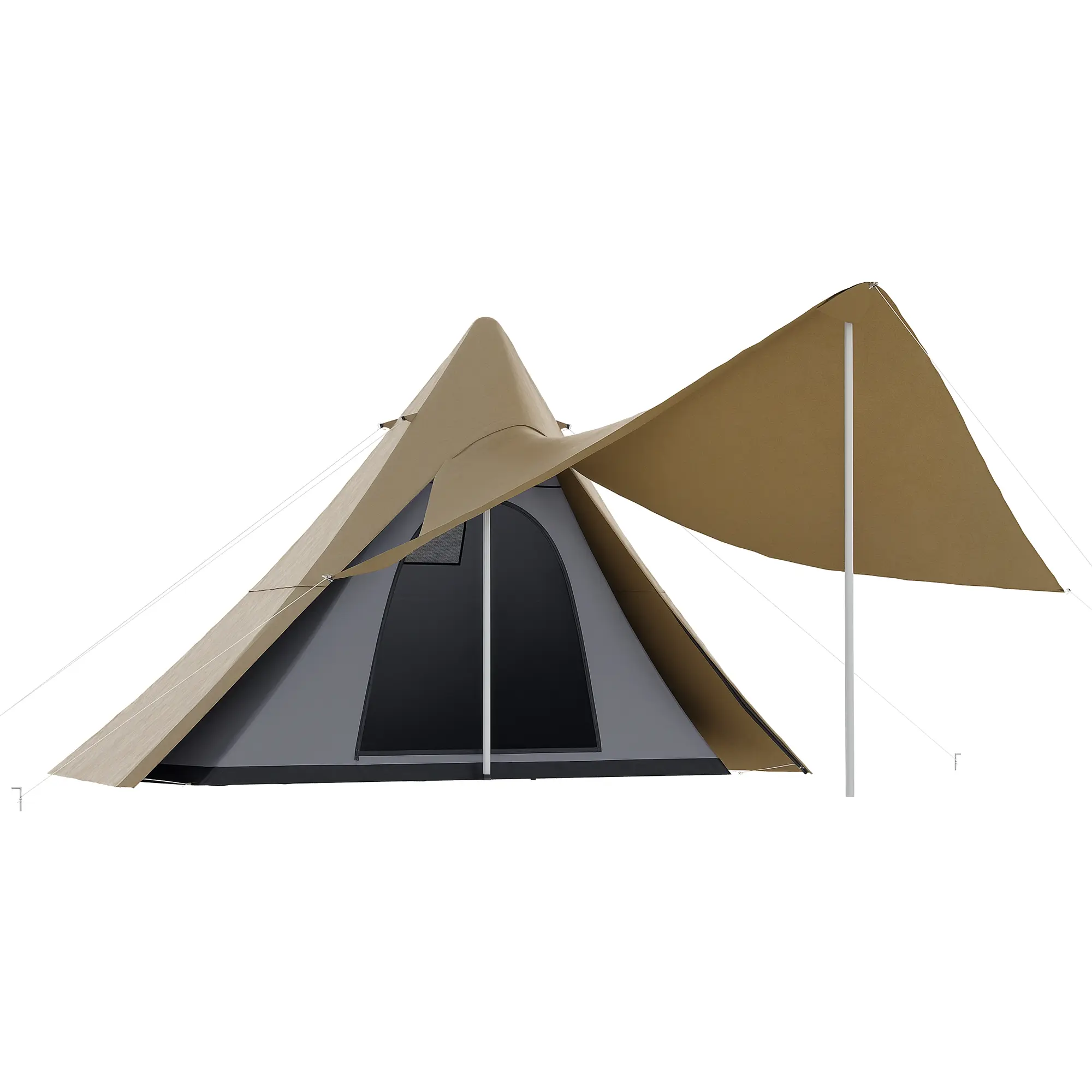 2-3 Person Teepee Camping Tent Oxford Fabric Large-Size Tipi-Shape Frame Tent for Camping & Hiking, Single-Pole Assembly, Waterproof Roof, Wind-Rain-Sun Protection, Spacious for Family Outdoor Leisure