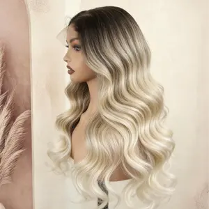 Lumihair synthetic wig, dark brown and gold gradient wig 613 omber wig body wave wig straight wig 30-inch 13X6 lace hairnet synthetic wig, fashionable women's wig, cute and sexy wig, ombrewig.