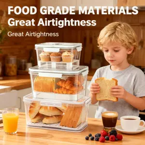Bread Box with Time Recording Dial Airtight Storage Container for Homemade Bread Toast Loaf Cookies Transparent BPA Free Food Grade Plastic with Detachable Drain Board TikTokShopBlackFriday Stackable Kitchen