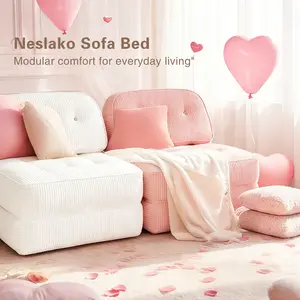 63.77" Boneless Foldable Sofa Bed by Neslako, Cloud Couch Sleeper Sofa with High Resilience Memory Foam, Removable Corduroy Cover, One Touch Folding Design, No Assembly
