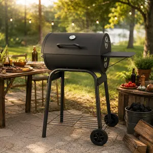 Kendane Large Barrel Charcoal Grill - Freestanding Outdoor BBQ with Side Shelf for Backyard, Camping