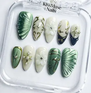 KissMuse Nails | EMERALD TOTEM |  ST-T038 | 10PCS 100% Handmade Press-On Nails | Reusable Colorful Art