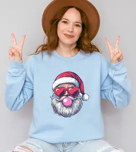 Santa Christmas Sweatshirt, Blowing Bubble Gum Gilden Crewneck Shirt, Holiday Vibes Santa with Sunglasses, Cute Festive Pullover, Unisex Gilden 18000 Top Xmas shirt