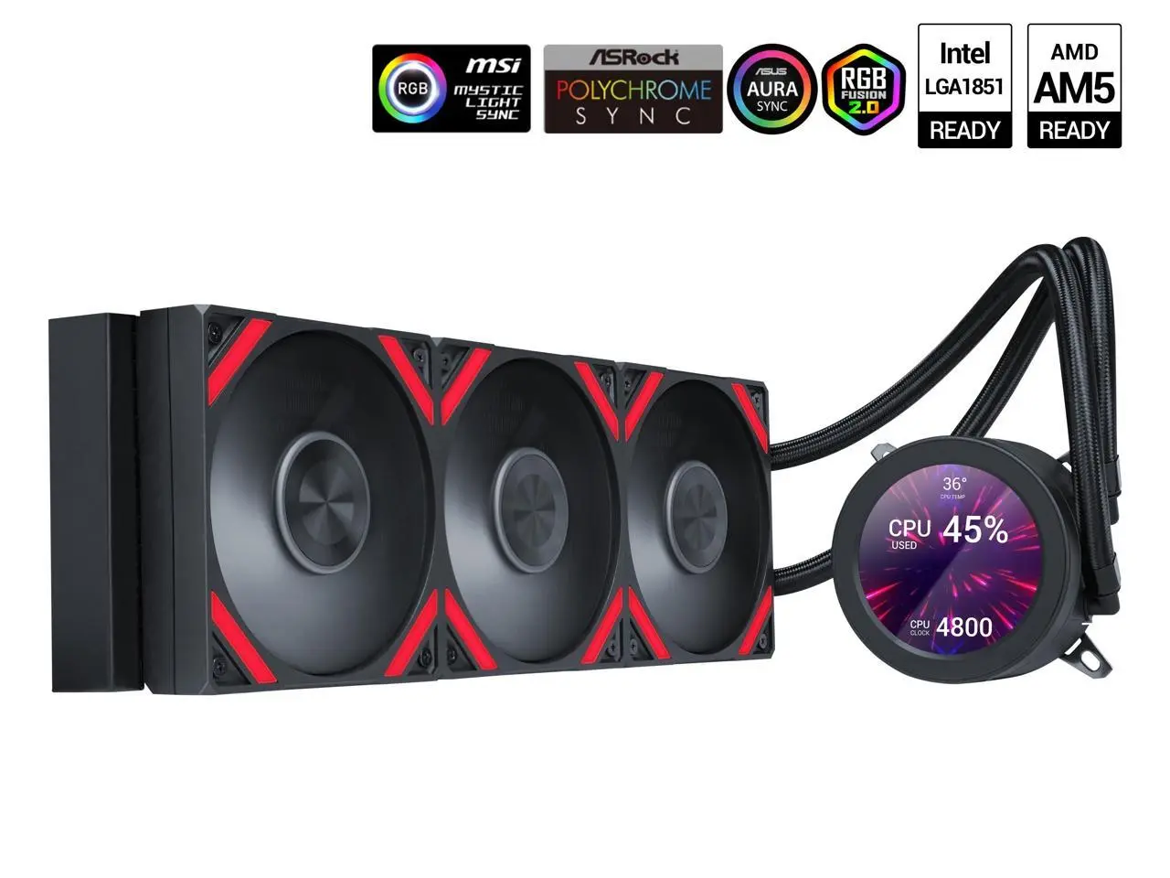 SAMA Q70 Black CPU Liquid Cooler, 360MM Liquid Water AIO CPU Cooler with 2.8" LCD Display, Magnetic Detachable, XT120 Modular Fans LCP Blade, Bonus Stands, 115X, 2011, 1200, 1700, AM4, AM5 AIO Cooler