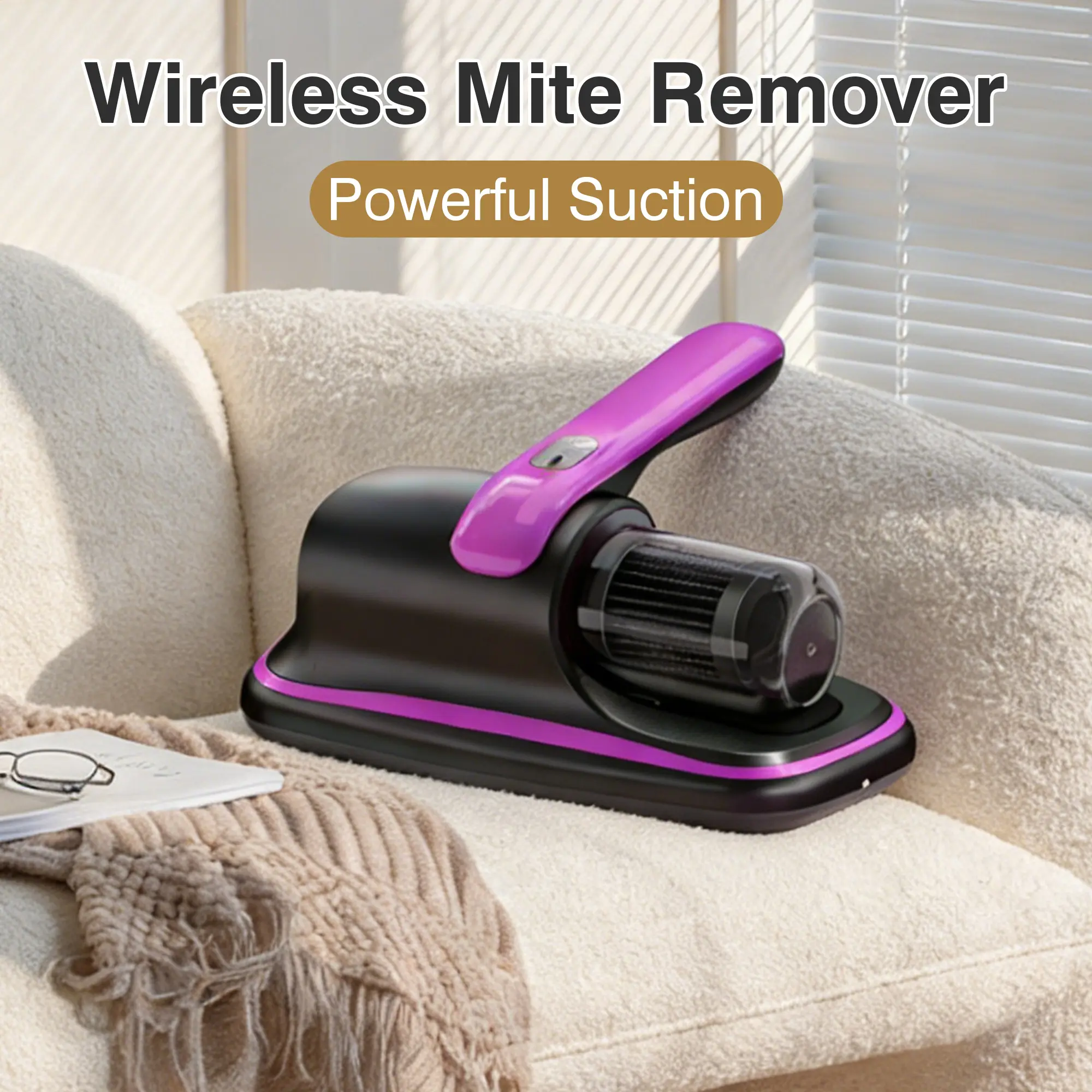 Purple Portable Mattress Vacuum - Strong, Durable Single Unit Dust Removal Device with Intelligent Dust Sensor, Continuous Operation for Home Cleaning