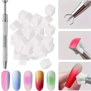 Mini Nail Art Sponge Set, Manicure Kit, Nail Art Kits, 100pcs/set Gradient Sponge Blocks with 1 Count Scraper Pen, Professional Nail Art Tool for Women & Girls