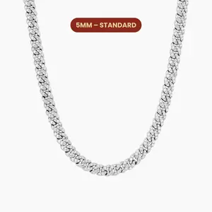 JAXXON Iced Out Cuban Link Chain 5mm - Silver - Rhodium Bonded for Shine & Durability - Box Clasp