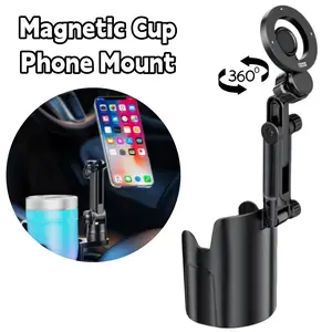 2026 Upgraded 2 in 1 Car Cup Holder Expander with Phone Mount, Adjustable Base & 360° Rotation, Universal Cup Holder Cell Phone Holder for Car, Compatible with iPhone Samsung All Smartphones, Stable Drink Bottle Holder for Most Vehicles
