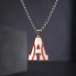 Baseball-style Letter Necklace in Titanium Steel,Durable & Hypoallergenic Sweater Chain, Versatile Design for Layering