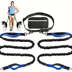 Adjustable Hands-Free Elastic Dog Running Leash with Double Handles, Retractable Rope for Medium & Large Dogs, Perfect for Jogging and Walking