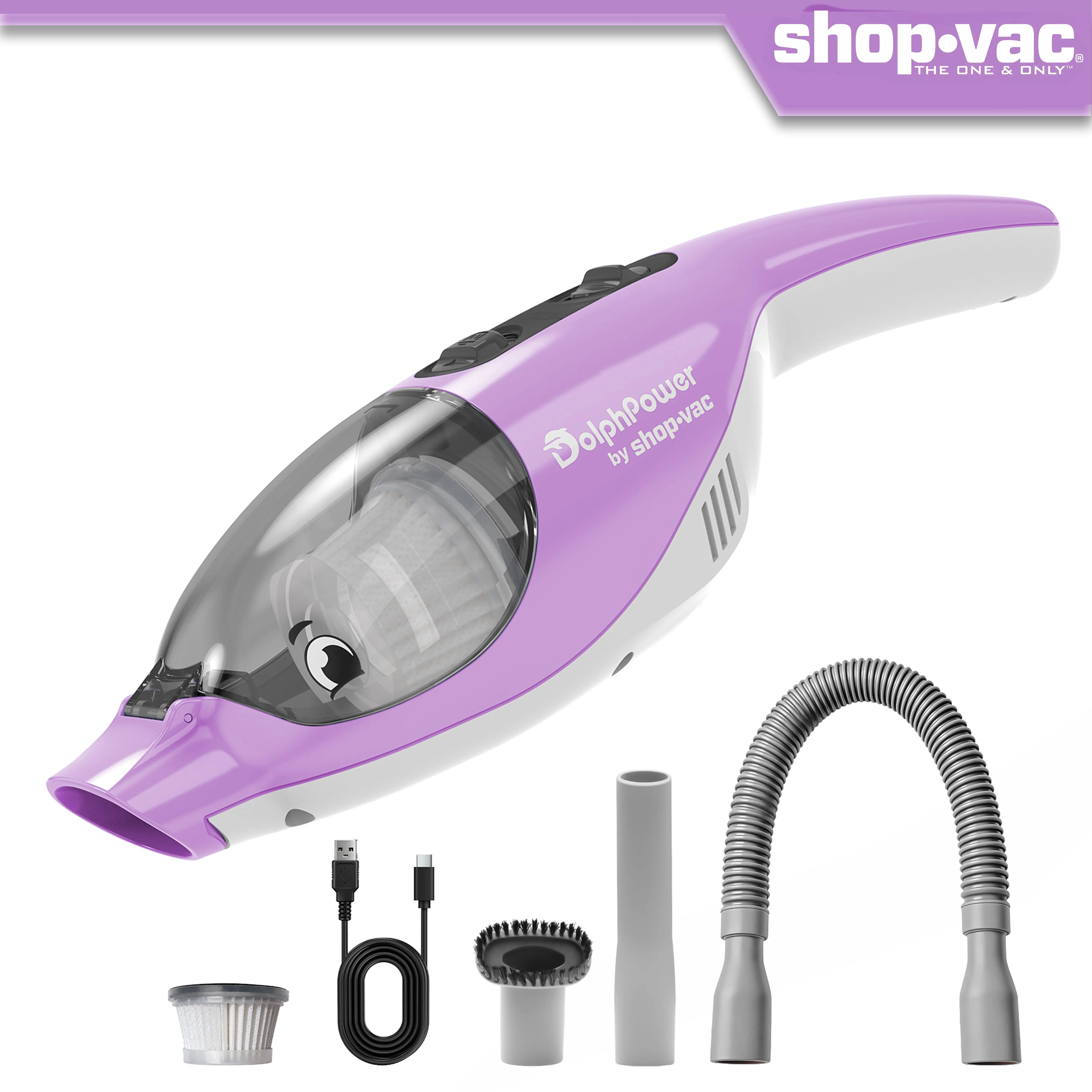 Shop-Vac® DolphPower Cordless Handheld Vacuum, 4.5kpa Suction, Dolphin Form, 0.93 lbs, 5-in-1 Portable Handheld Vacuums for Household Use, 5-In-1 Portable Vacuums