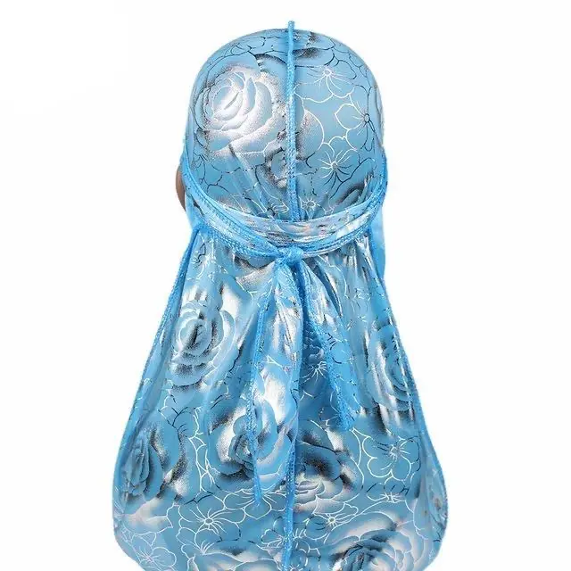 Unisex Rose Silk Durag - Floral Design Fashion Hair Scarves, Elegant, Quadruple Stitch Seams, Extra Long Tail, Complete Hair Coverage for 360-540-720 Waves, 1 Size Fits Most