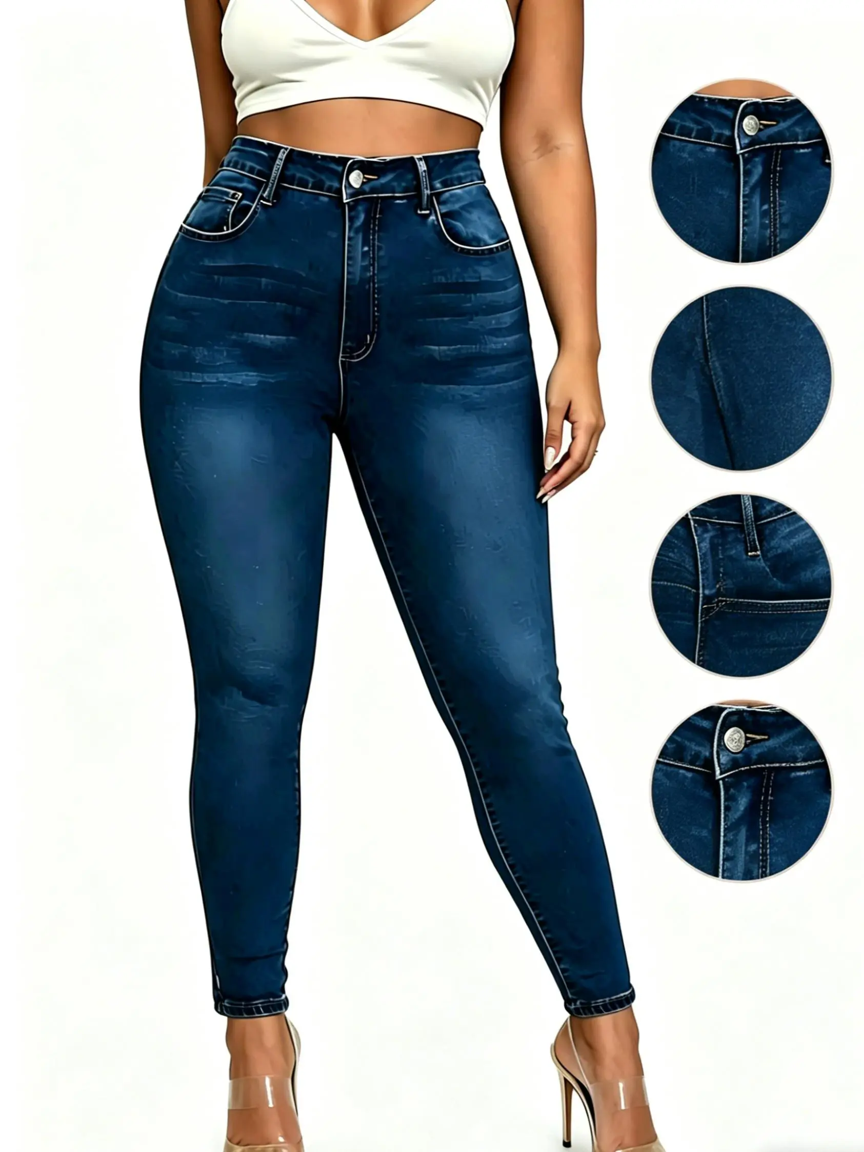 Women's High-Waist Tall Stretchy Button Cold-Wash Denim Jeans - Simple Fits, Elevated Basics, Pocket, Tummy Control, Butt Lift, Thigh Crease, Soft, Hourglass, Minimalist, All-Seasons Light Fabric, 2026 Streetwear Casual Bottoms, Pencil