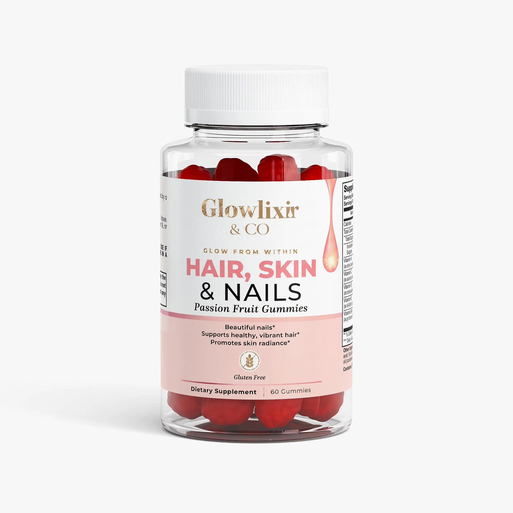 Glowlixir & Co Hair, Skin & Nails Gummies – 6000mcg Biotin + Collagen, Vitamin A, C, D, E & Zinc – 60 Gummies – Passion Fruit Flavor – 1 Month Supply Healthcare Dietary Fitness Supplement