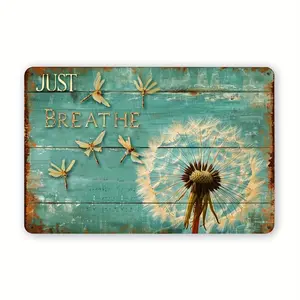 Vintage Metal Wall Decor, Vintage Wall Art, Inspirational Quote with Dandelion Dragonfly, Rustic Blue Home Decoration, Easy Install, Perfect Gift