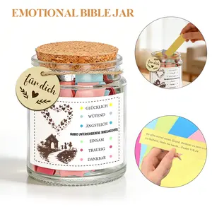 1Set Emotional Bible Jar, Decorative Clear Glass Cork Jar with Bible Verse Cards & Personalized Tag, Universal Spiritual Keepsake Gift for Baptism/Confirmation/Family Day/Housewarming/Birthday
