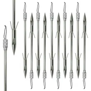 10PCS Fishing Arrowheads Stainless Steel Bowfishing Dart Fishing Broadheads Barbed Arrow Crossbow Pole for Hunting Pro Slingshot Catapult Target Game