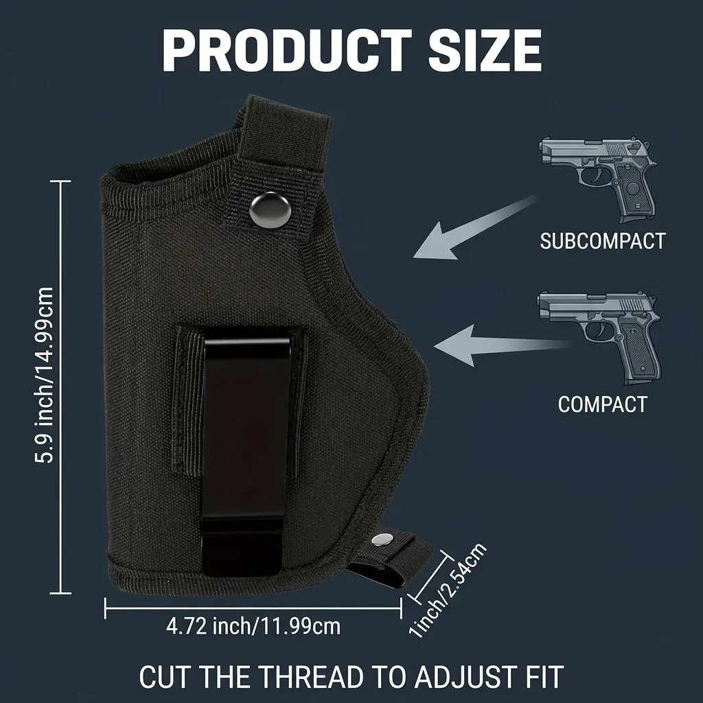 Tactical Ambidextrous Universal Gun Holster for Concealed Carry Hunting, Durable Black Holster for Men and Women, Accommodates Most Pistols with Reliable Convenience