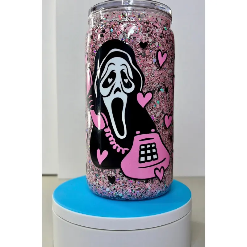 Scream Ghostface Glitter Snowglobe Tumbler 16 oz Acrylic Cup