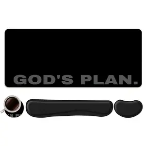 4pcs "GOD'S PLAN"Religious Design Non Slip Mousepad + Keyboard Wrist Rest + Ergonomic Mouse Pad + Coaster Set For Desktop Decoration, Office Accessories Set Ergonomic Wrist Support, Computer Mat Mouse Pad Coaster Suitable For Home Office Gaming