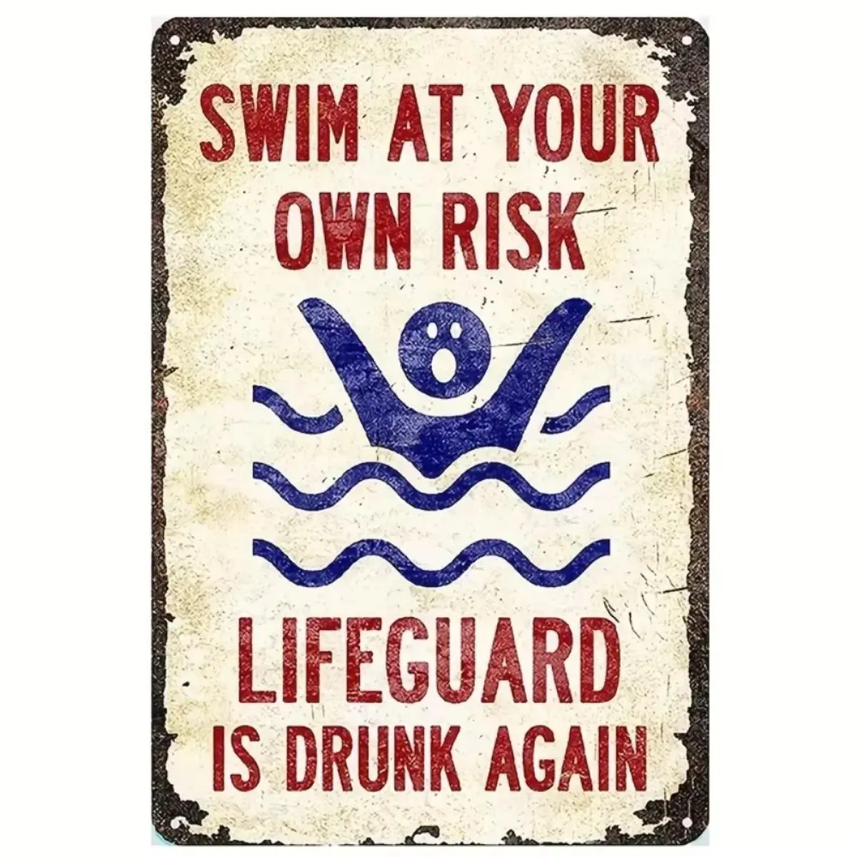 Swim at Your Own Risk Letter Pattern Vintage Metal Sign, Pool Safety Sign, Lifeguard Warning Sign, Home Decor for Pool, Beach, Swimming Pool, Wall Metal Plaque, Vintage Plaque Decoration