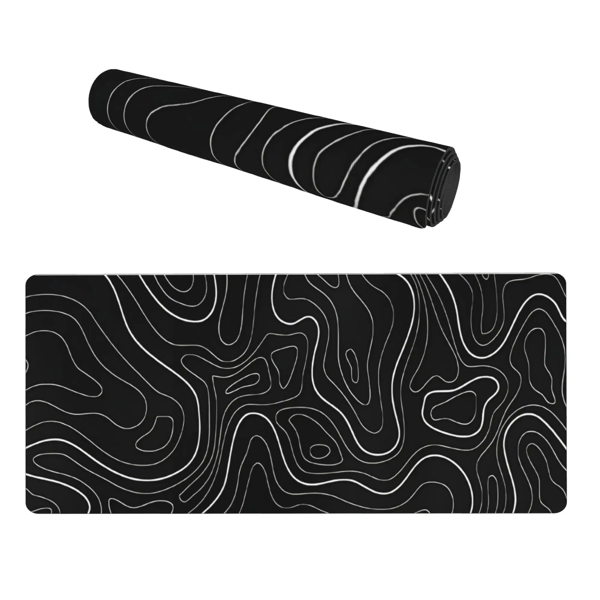 Large Topographic Map Gaming Mouse Pad for Desk Black Desk Pad with Non-Slip Rubber Base Stitched Edge Desk Organizers and Accessories Desk Decor