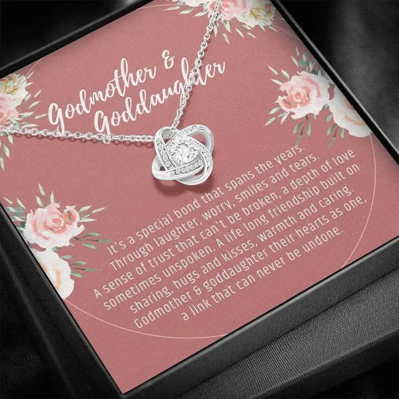 Godmother & Goddaughter Necklace, Goddaughter Gift from Godmother, Jewelry for Godmother and Goddaughter, Wedding, Birthday, Knot Necklacer, Anniversary Gift, . Necklace Jewelry With Meaningful Messages Card & Box