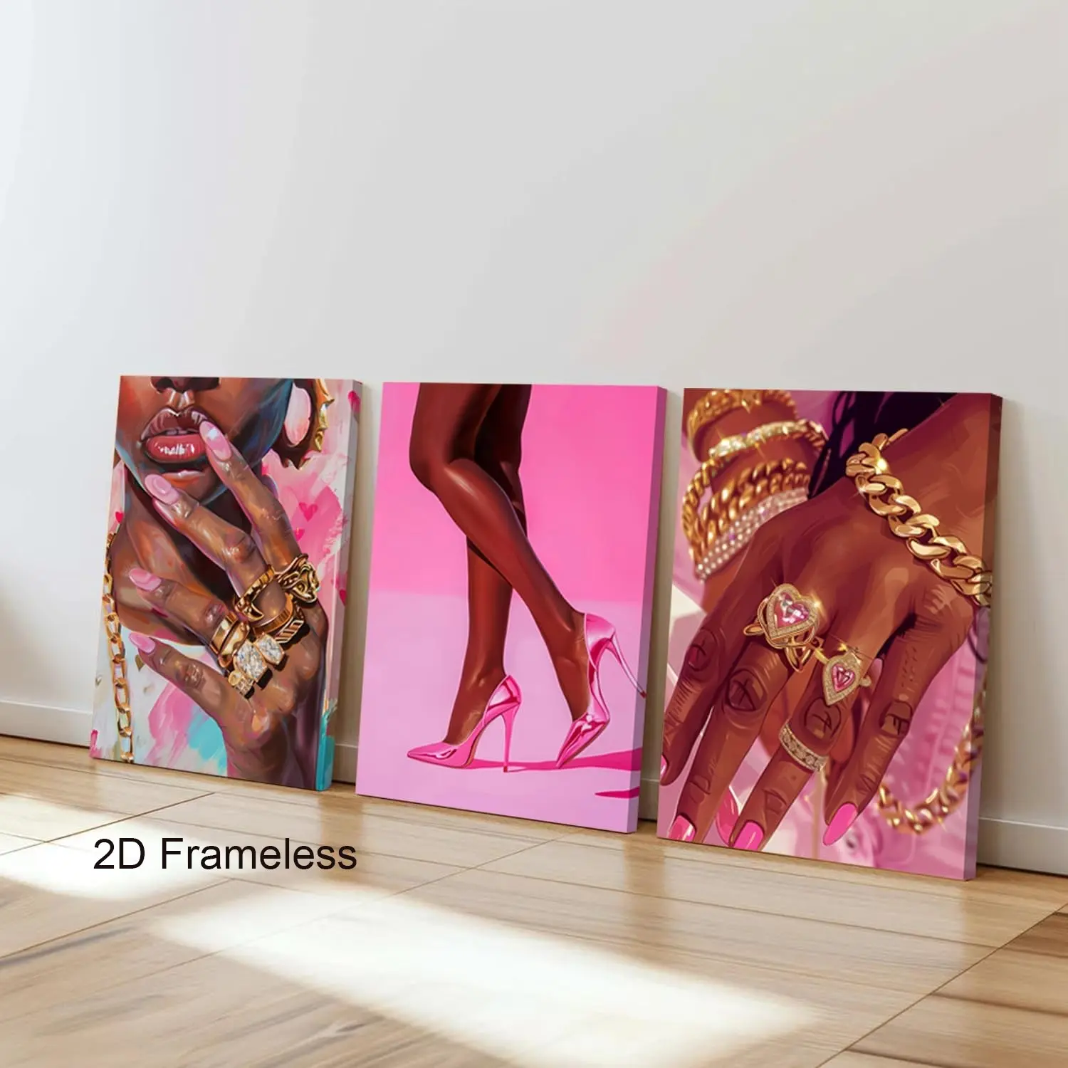 3-Piece Set, Black Girl Wall Art Set, Pink Black Women Canvas Wall Decor, African American Women Artwork, Decorative Artwork, Home Decor Posters, Graphic Prints, Living Room Decorations, Suitable for Living Rooms, Bedrooms, Frameless