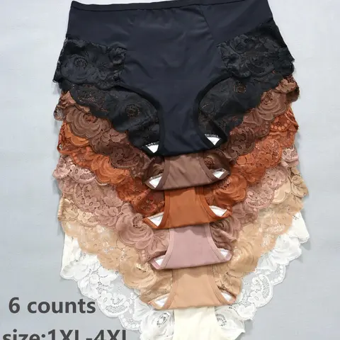 Plus Size Contrast Lace Brief, Breathable Comfortable Knicker for Daily Wear, Women's Underwear for All Seasons, Breathable Comfy Knicker
