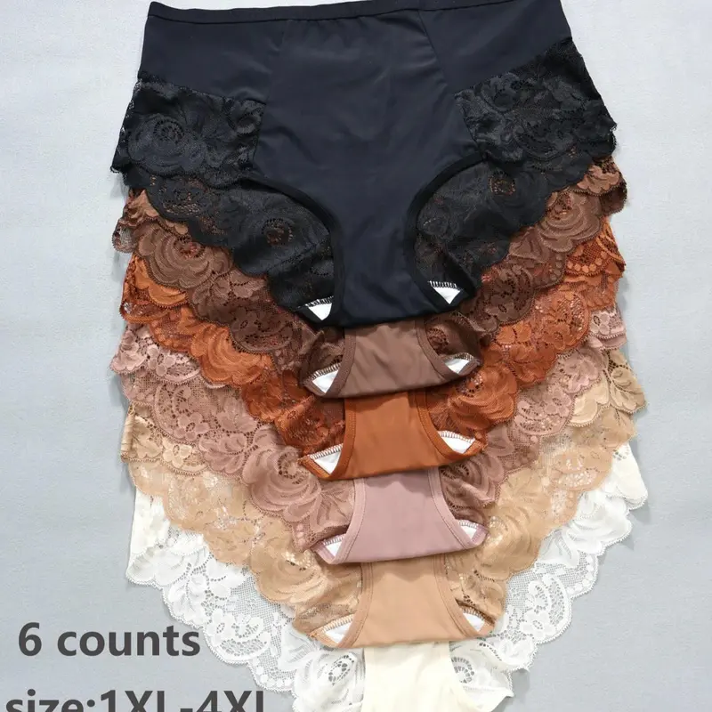 Plus Size Contrast Lace Brief, Breathable Comfortable Knicker for Daily Wear, Women's Underwear for All Seasons, Breathable Comfy Knicker
