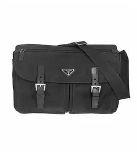 Pre-owned PRADA Nylon Messenger Bags Tessuto Zip Buckle Messenger Medium Black