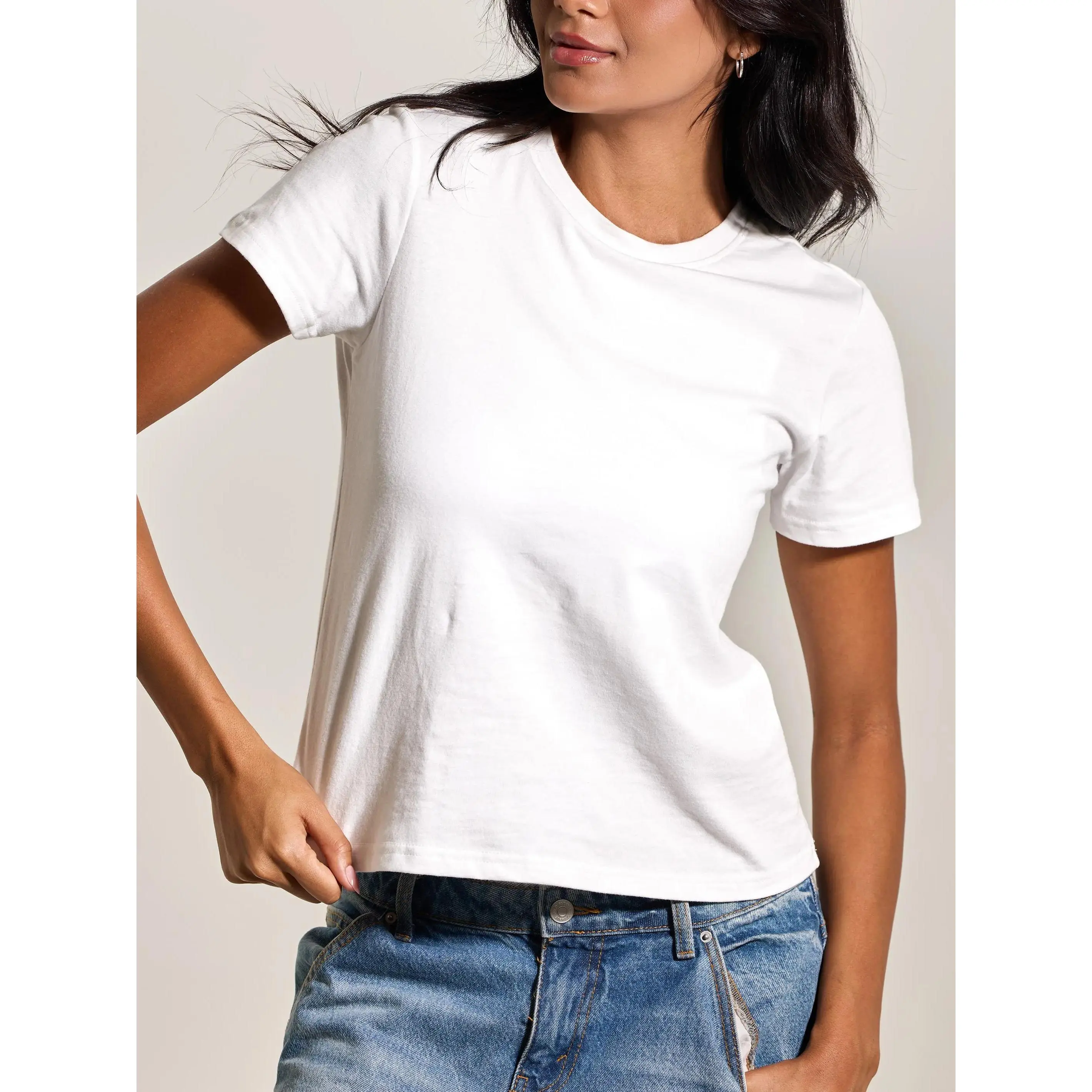 Cotton Tee Full Length - Boxy Fit, Crew Neckline, 100% Cotton, Womenswear Top,Solid black & solid white T-shirts