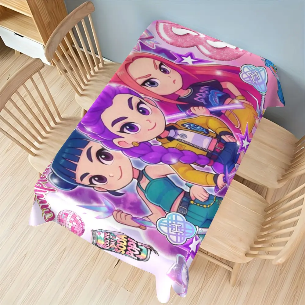 Huntress Team Trendy Anime Print Demon Girl Squad Tablecloth, Table Cover, Rich Colors, High-Quality Polyester Fiber, Easy to Clean, Home Kitchen Decor, Household Decoration, Scene Decorations, Anime Pattern