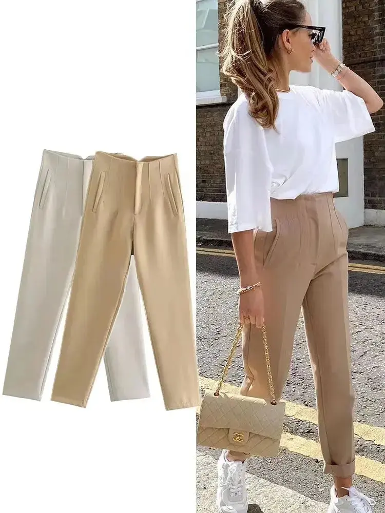 Women Elegant Solid Pencil Pants High Waist Pant For Women Casual Streetwear Woman Trousers Office Wear Chic Pant