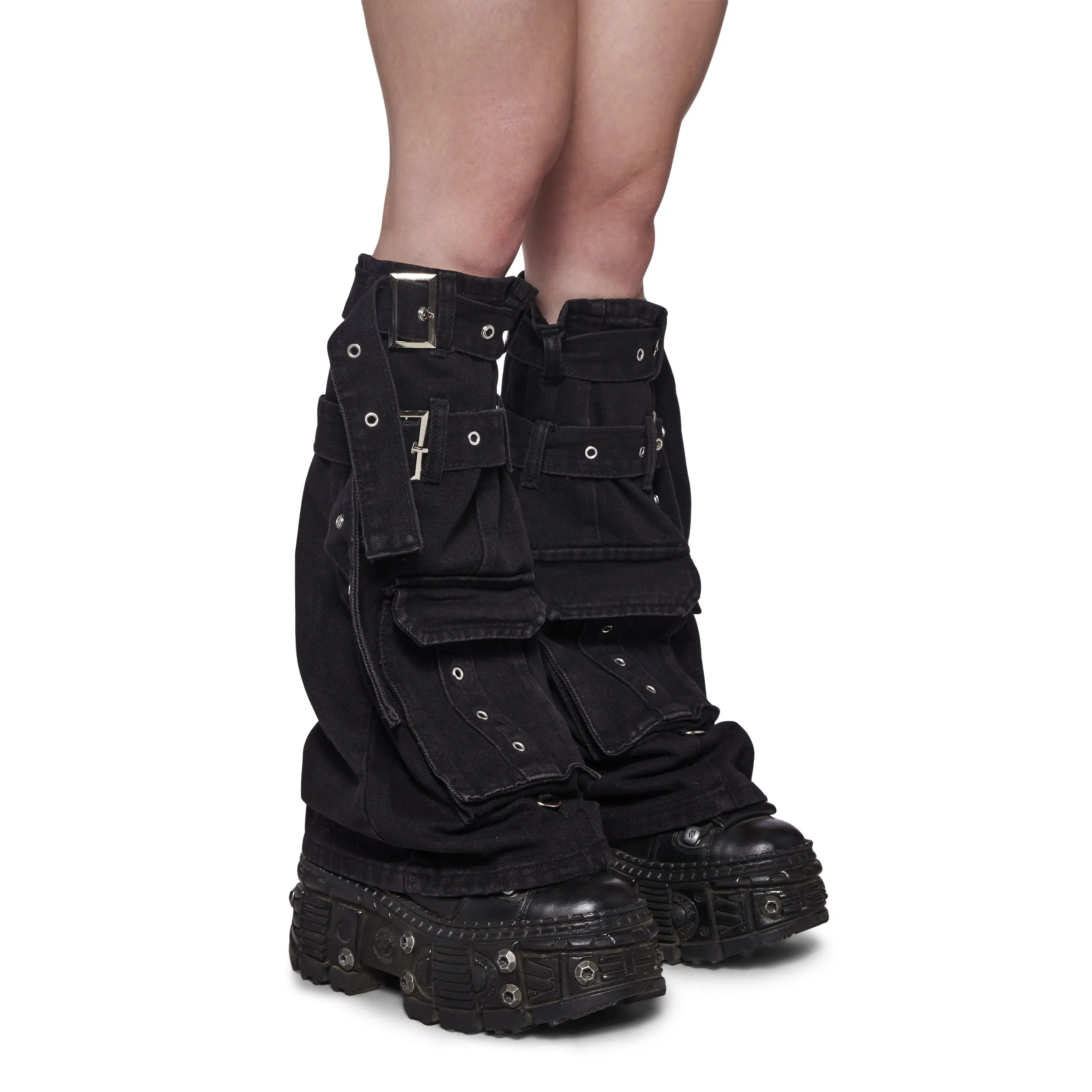Buckle Legwarmers with Pockets - Black